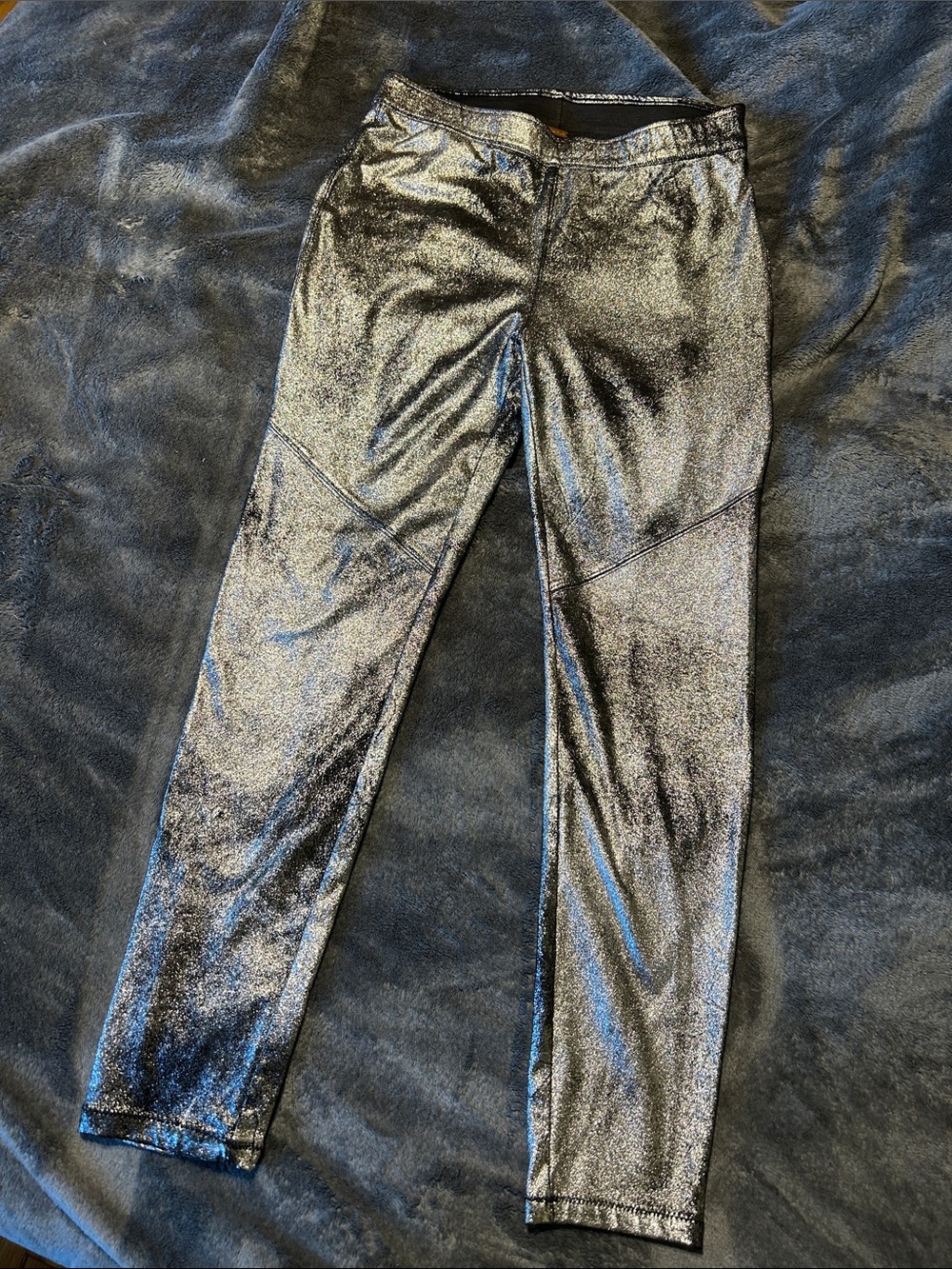 Free People Rio Vegan Faux Leather Silver & Black Crackle Pants size 28